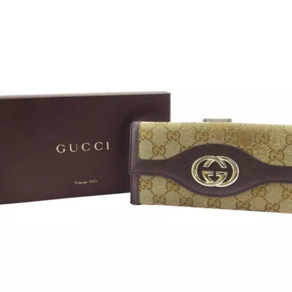 GUCCI Long Wallet GG Canvas Beige Canvas x Leather Authentic Used - Picture 10 of 10